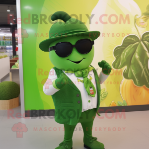 Forest Green Pepper mascot costume character dressed with a Waistcoat and Sunglasses