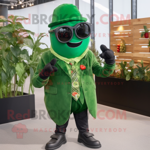 Forest Green Pepper mascot costume character dressed with a Waistcoat and Sunglasses