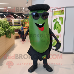 Forest Green Pepper mascot costume character dressed with a Waistcoat and Sunglasses