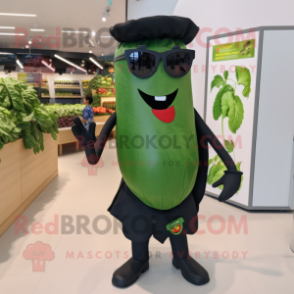 Forest Green Pepper mascot costume character dressed with a Waistcoat and Sunglasses