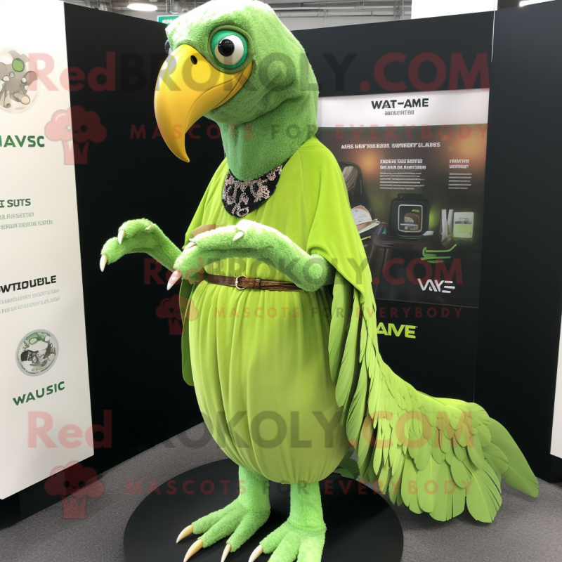 Lime Green Vulture mascot costume character dressed with a Maxi Dress and Wallets Lime Green Vulture mascot costume character dressed with a Maxi Dress and Wallets