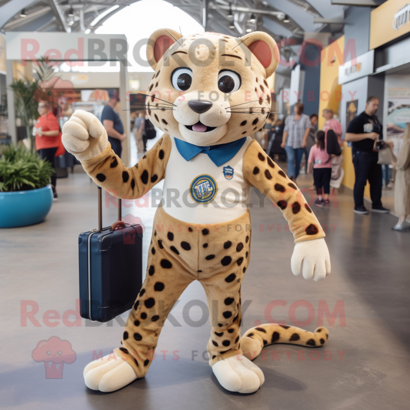 Tan Jaguar mascot costume character dressed with a Mom Jeans and Briefcases