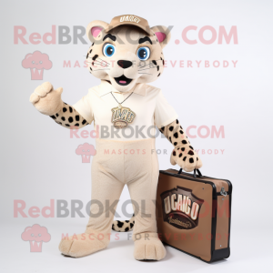 Tan Jaguar mascot costume character dressed with a Mom Jeans and Briefcases