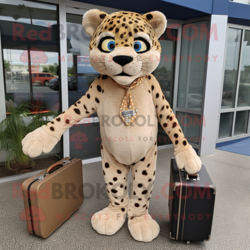 Tan Jaguar mascot costume character dressed with a Mom Jeans and Briefcases Tan Jaguar mascot costume character dressed with a Mom Jeans and Briefcases