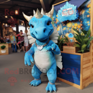 Blauwe Triceratops mascotte...