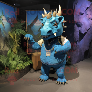 Blauwe Triceratops mascotte...