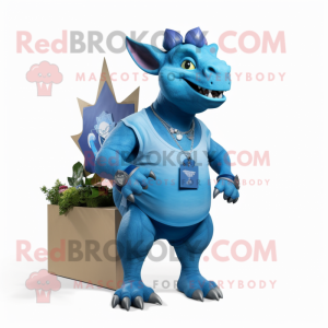 Blauwe Triceratops mascotte...