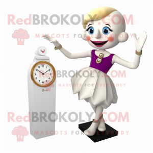 Cream Acrobat mascot costume character dressed with a Cocktail Dress and Bracelet watches