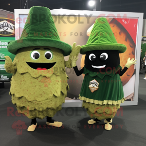 Forest Green Nachos mascot costume character dressed with a Mini Dress and Berets