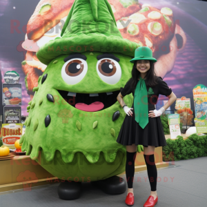 Forest Green Nachos mascot costume character dressed with a Mini Dress and Berets