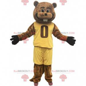 Mascota castor marrón vestida con ropa deportiva -