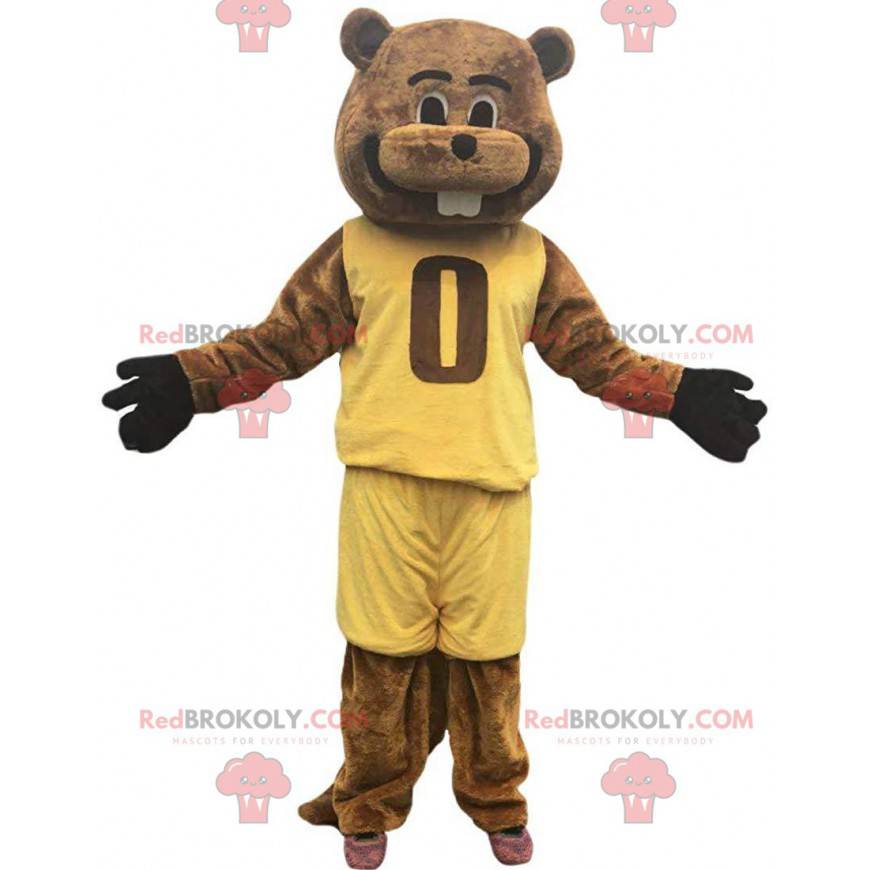 Brown beaver mascot dressed in sportswear - Redbrokoly.com