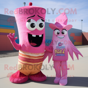 Pink Enchiladas mascot costume character dressed with a Bodysuit and Ties