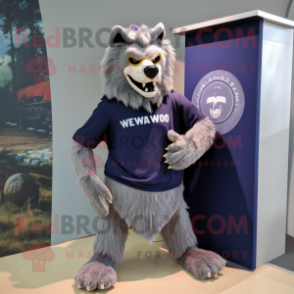 Navy Werewolf mascot costume character dressed with a Tank Top and Shawls