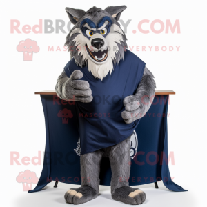 Navy Werewolf mascot costume character dressed with a Tank Top and Shawls