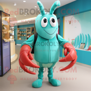 Teal Lobster maskot kostym...