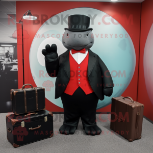Red Glyptodon mascot costume character dressed with a Tuxedo and Briefcases