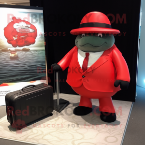 Red Glyptodon mascot costume character dressed with a Tuxedo and Briefcases