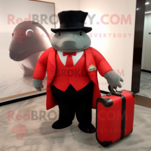 Red Glyptodon mascot costume character dressed with a Tuxedo and Briefcases