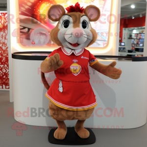 Red Rat mascot costume character dressed with a Mini Skirt and Keychains