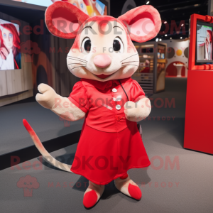 Red Rat mascot costume character dressed with a Mini Skirt and Keychains