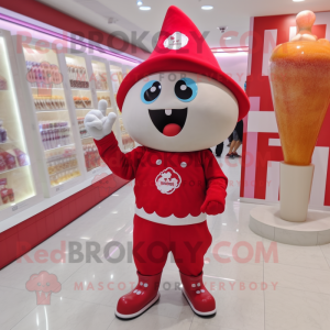 Red Ice Cream mascot costume character dressed with a T-Shirt and Brooches