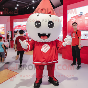 Red Ice Cream mascot costume character dressed with a T-Shirt and Brooches