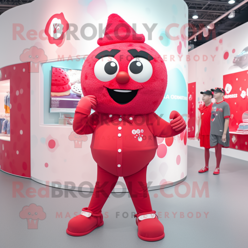 Red Ice Cream mascot costume character dressed with a T-Shirt and Brooches