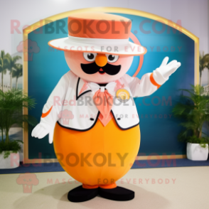 Peach Ring Master mascot costume character dressed with a Polo Shirt and Shawl pins