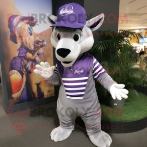 Lavender Thylacosmilus mascot costume character dressed with a Graphic Tee and Beanies