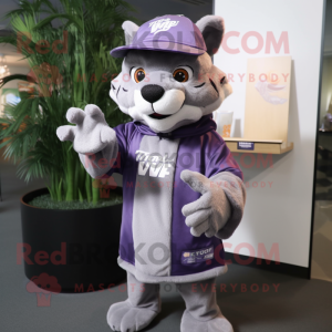 Lavender Thylacosmilus mascot costume character dressed with a Graphic Tee and Beanies