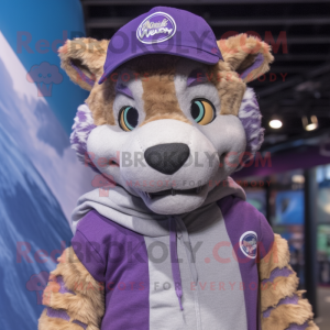 Lavender Thylacosmilus mascot costume character dressed with a Graphic Tee and Beanies
