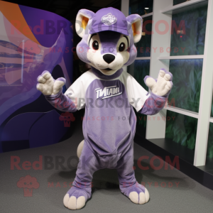 Lavender Thylacosmilus mascot costume character dressed with a Graphic Tee and Beanies