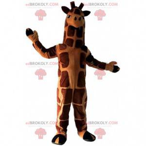 Mascote gigante girafa marrom e laranja, animal exótico -