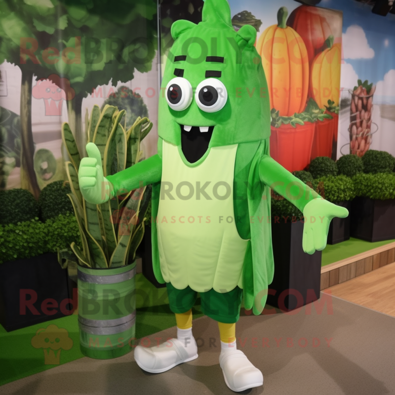 Forest Green Celery mascot costume character dressed with a Bermuda Shorts and Suspenders Forest Green Celery mascot costume character dressed with a Bermuda Shorts and Suspenders