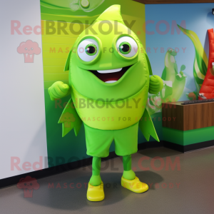 Lime Green Fish Tacos mascot costume character dressed with a Leggings and Shoe clips