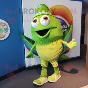 Lime Green Fish Tacos mascot costume character dressed with a Leggings and Shoe clips