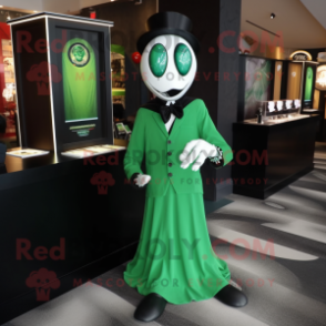 Forest Green Ghost mascot costume character dressed with a Tuxedo and Bracelet watches