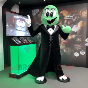 Forest Green Ghost mascot costume character dressed with a Tuxedo and Bracelet watches