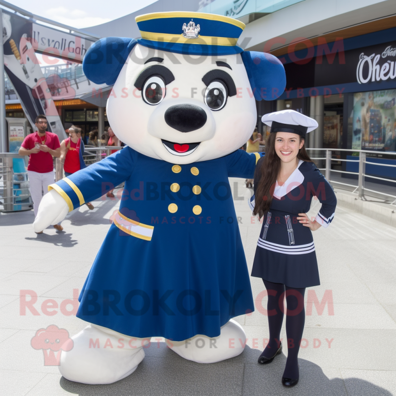 Navy Guinness mascot costume character dressed with a Midi Dress and Foot pads Navy Guinness mascot costume character dressed with a Midi Dress and Foot pads