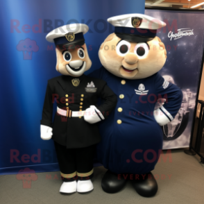 Navy Guinness mascot costume character dressed with a Midi Dress and Foot pads