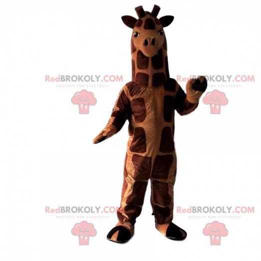 Jättebrun och orange giraffmaskot, exotiskt djur -