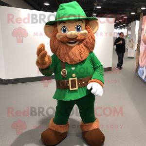 Brown Leprechaun mascot costume character dressed with a Romper and Messenger bags