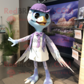 Lavender Archeopteryx mascot costume character dressed with a Graphic Tee and Bow ties