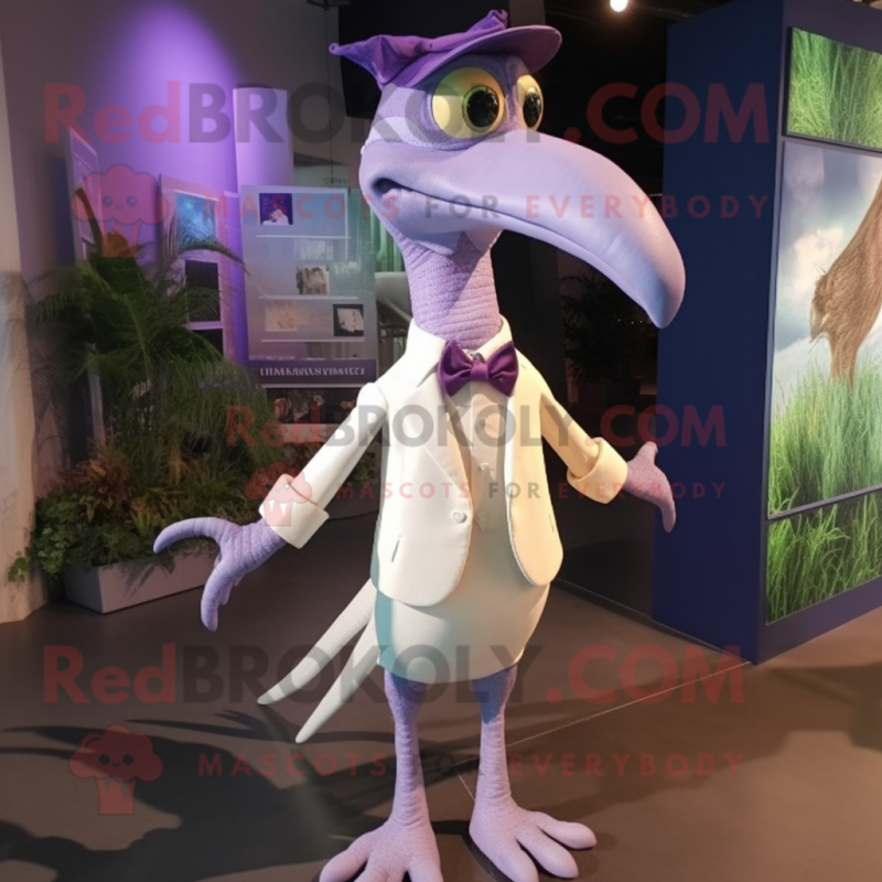 Lavender Archeopteryx mascot costume character dressed with a Graphic Tee and Bow ties