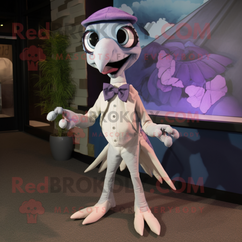 Lavender Archeopteryx mascot costume character dressed with a Graphic Tee and Bow ties