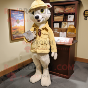 Cream Gosling mascot costume character dressed with a Corduroy Pants and Pocket squares