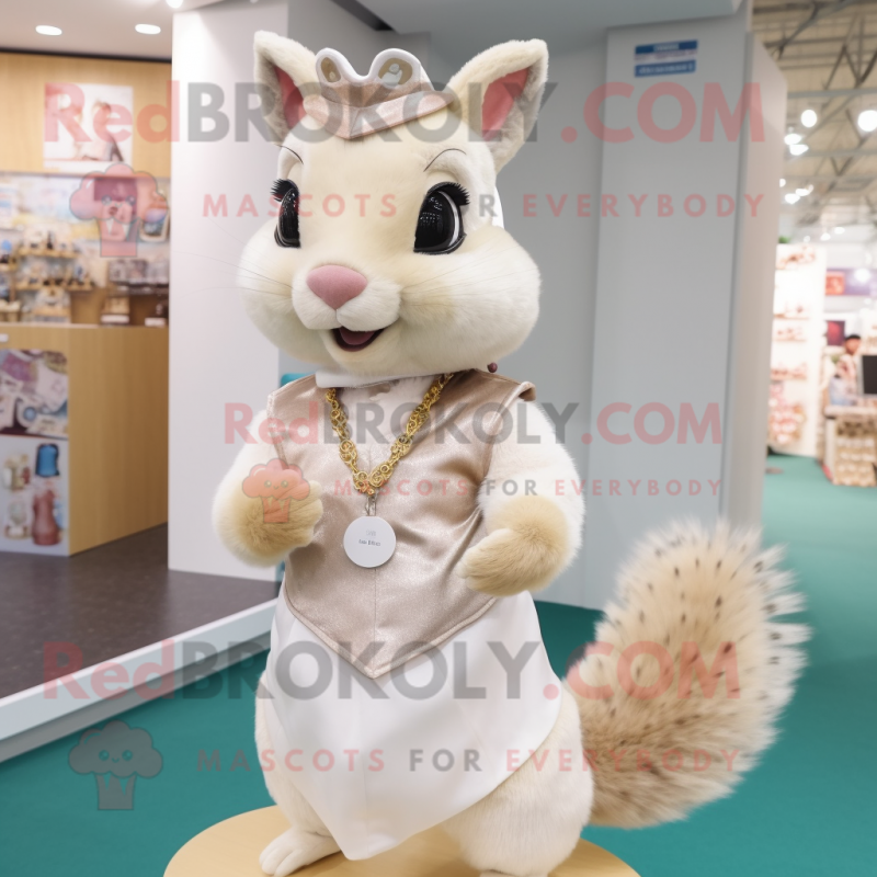 Beige Squirrel mascot costume character dressed with a Skirt and Necklaces