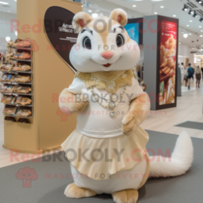 Beige Squirrel mascot costume character dressed with a Skirt and Necklaces