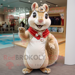 Beige Squirrel mascot costume character dressed with a Skirt and Necklaces
